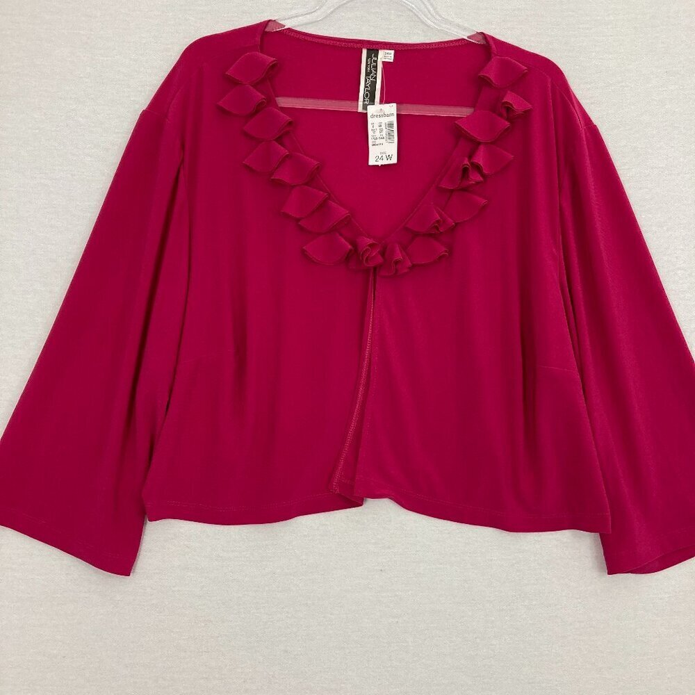 New Julian Taylor Pink Ruffle Stretch Knit Lightweight Jacket size 24W